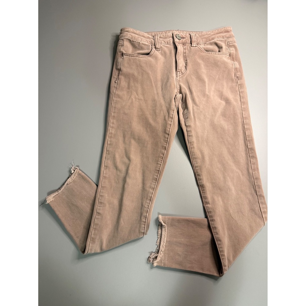 American Eagle 360 Super Stretch Jeggings Mauve Tan Raw Hem Size 6 Regular